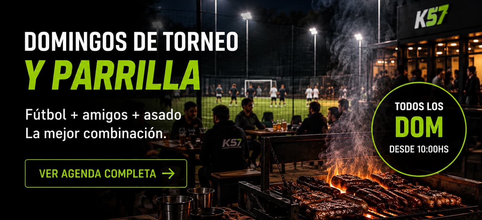 Domingos de torneo y parrilla. Fútbol, amigos y asado: la mejor combinación. El afiche anuncia todos los domingos desde las 10:00. Ver agenda completa.