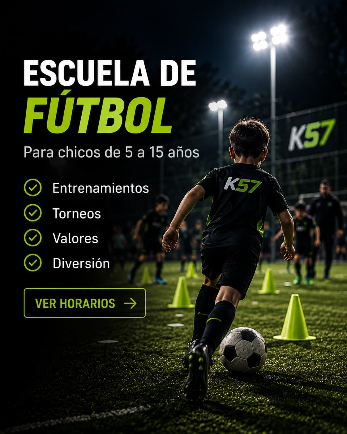 Escuela de Fútbol para chicos de 5 a 15 años. Entrenamientos, torneos, valores y diversión. Ver horarios.